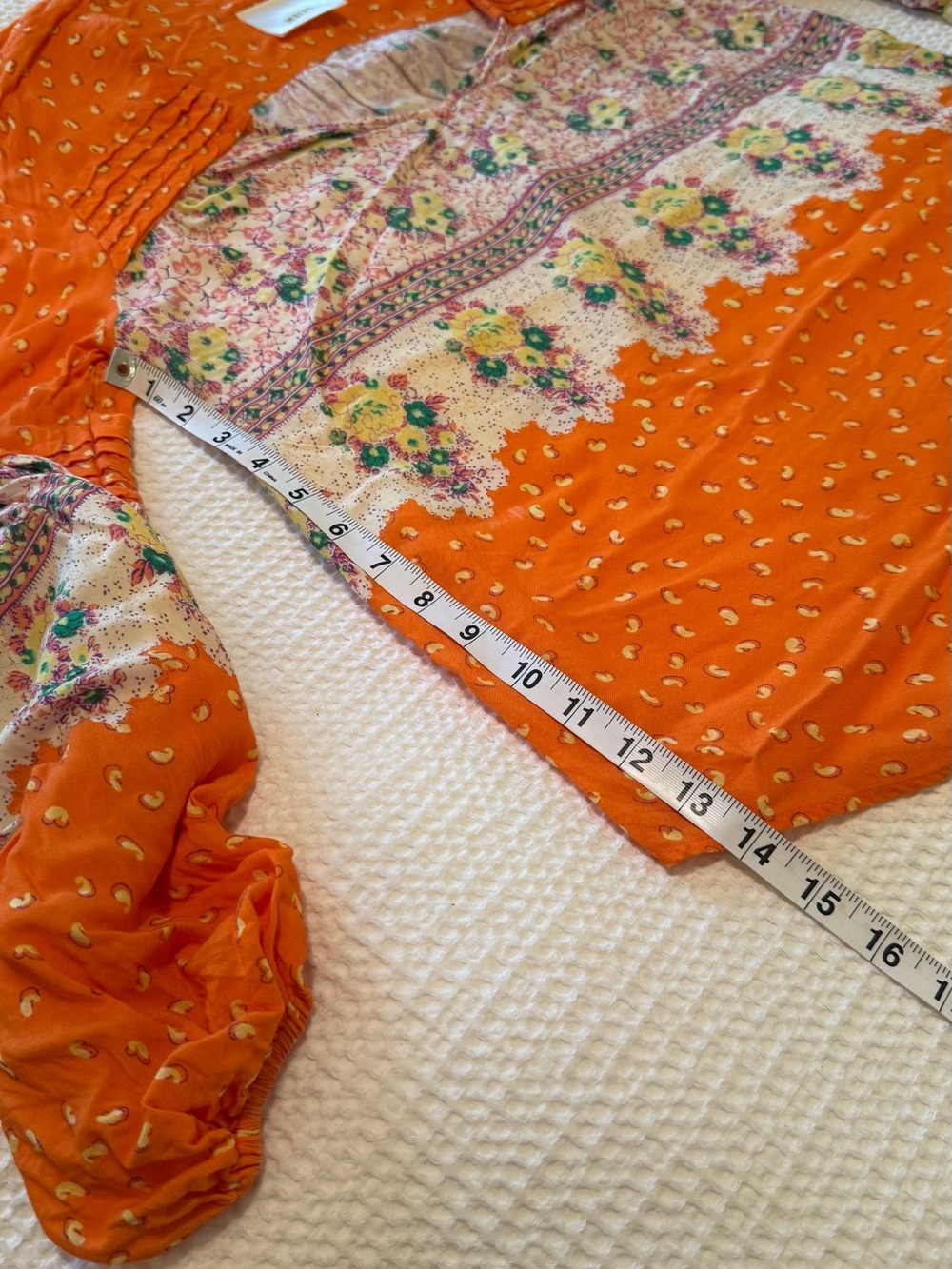 Maeve by Anthropologie | Orange Floral Patchwork Peasant Top | Size = XS - Picture 7 of 8